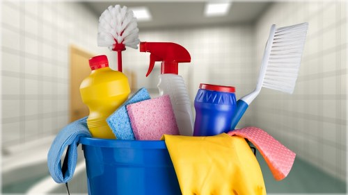 Carpet cleaning team following safety procedures with equipment prepared for use