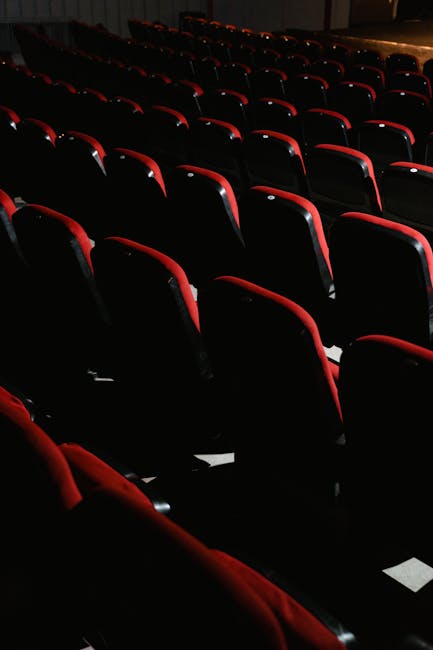 Interior view of the Rose Theatre Kingston auditorium showing rows of black and red upholstered seats arranged in a curved pattern on a wooden floor. The seats are clean and well-maintained with no visible dust or stains, illuminated by ambient lighting that highlights the sleek fabric upholstery. The photograph captures the seating area before or after a cleaning session by [COMPANY_NAME], emphasizing surface and upholstery cleaning in a venue used for performances and events, aligning with the service category of professional cleaning and deep sanitisation for theatrical spaces. The room's layout and materials reflect a commercial setting dedicated to maintaining hygiene and visual appeal.